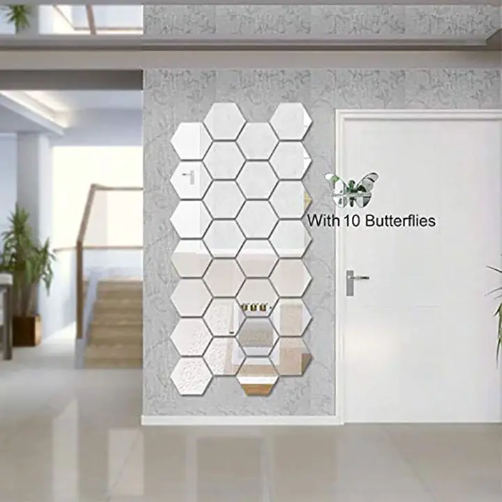 Wall1ders Atulya Arts 3D Hexagon Acrylic Decorative Wall-Stickers with 10 Butterfly Stickers