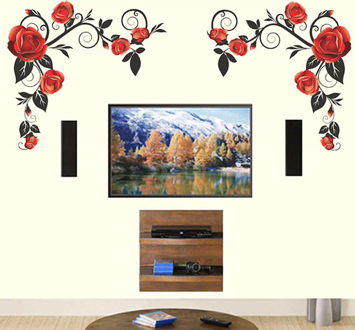 background rose with vine wall sticker