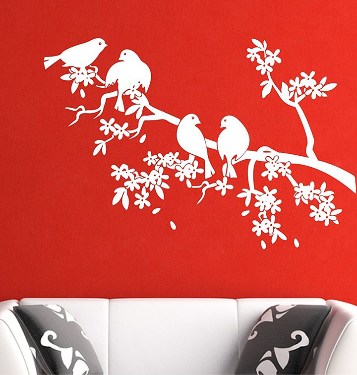 birds on white tree wall stickers