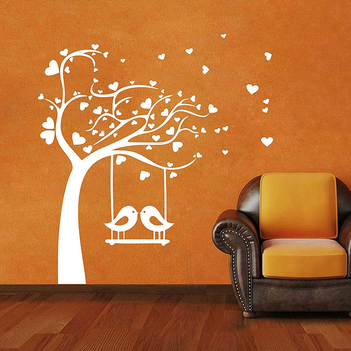 birds swinging on tree wall sticker