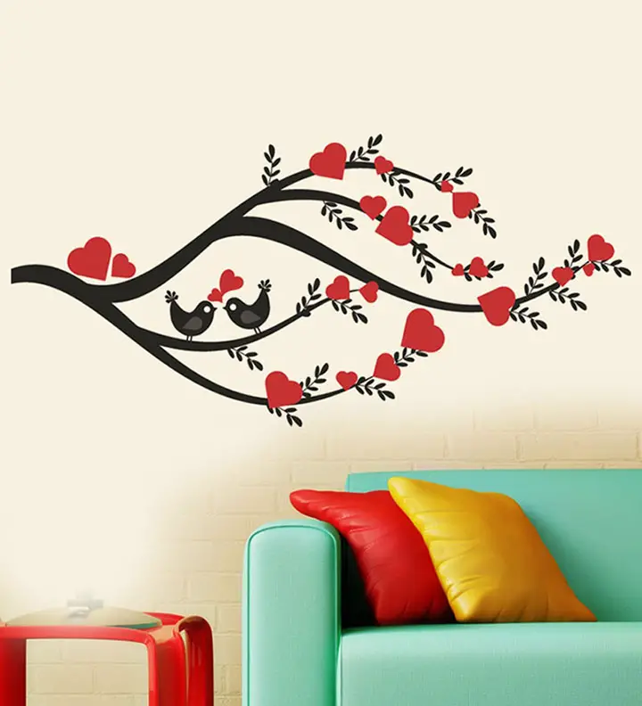 branches of leaves and hearts wall sticker
