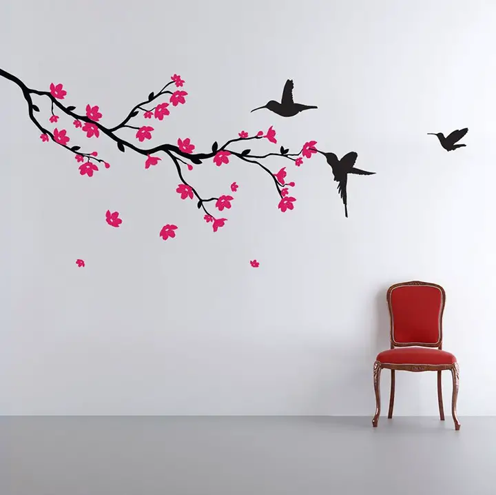 decals design 'humming birds and blossoms' wall sticker