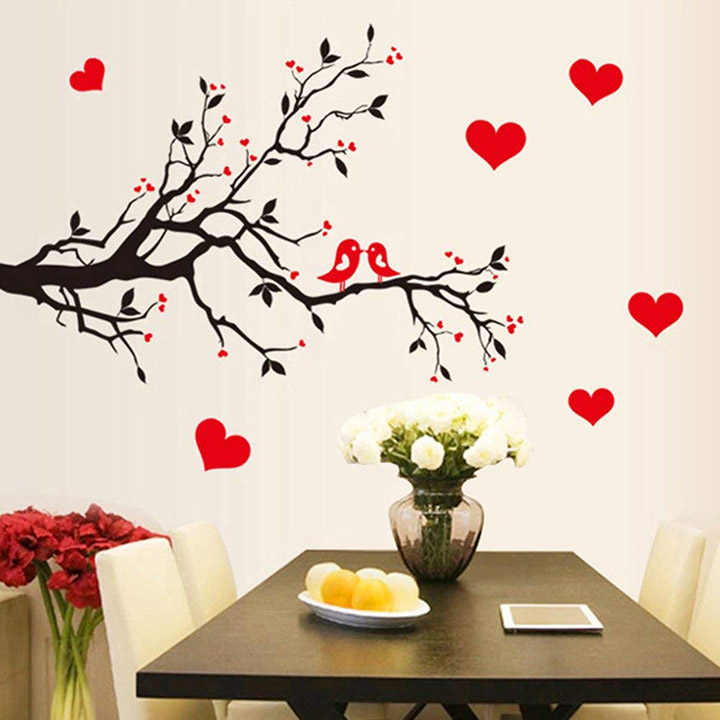 decorative branch with red hearts wall sticker