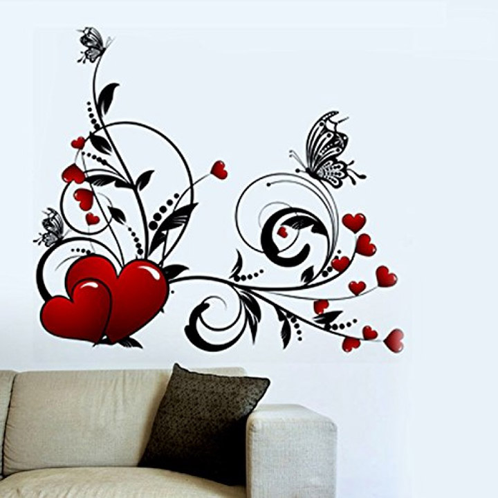 floral design with hearts and butterflies wall sticker