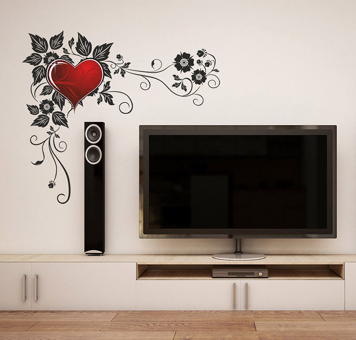 gothic floral heart' wall sticker