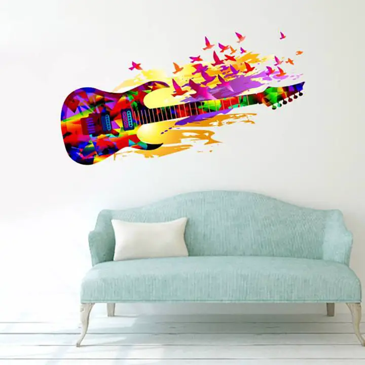 impression wall decor guitar birds wall sticker