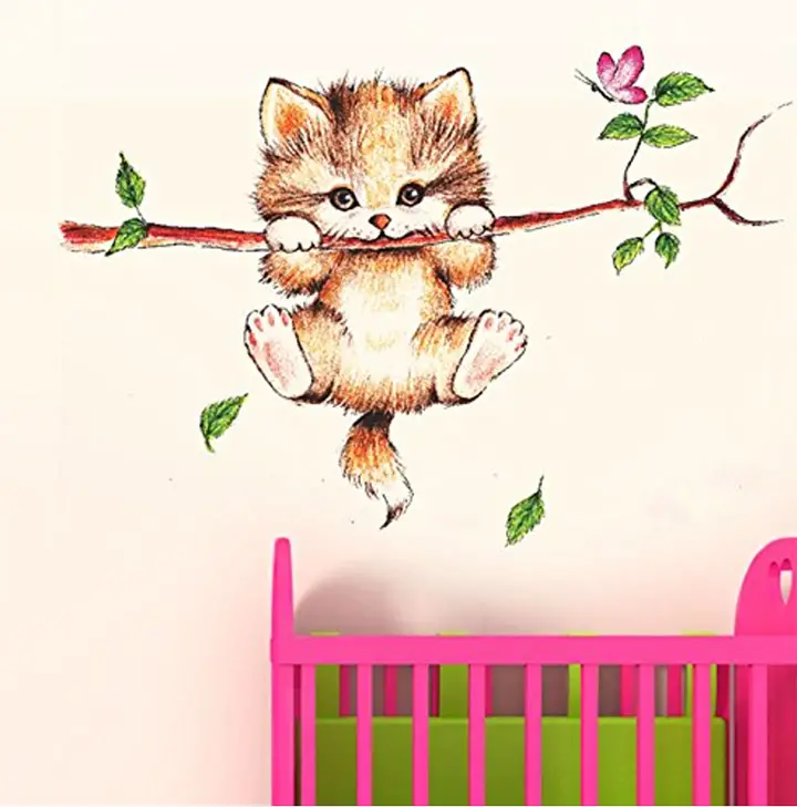 'little catty on branch' wall sticker