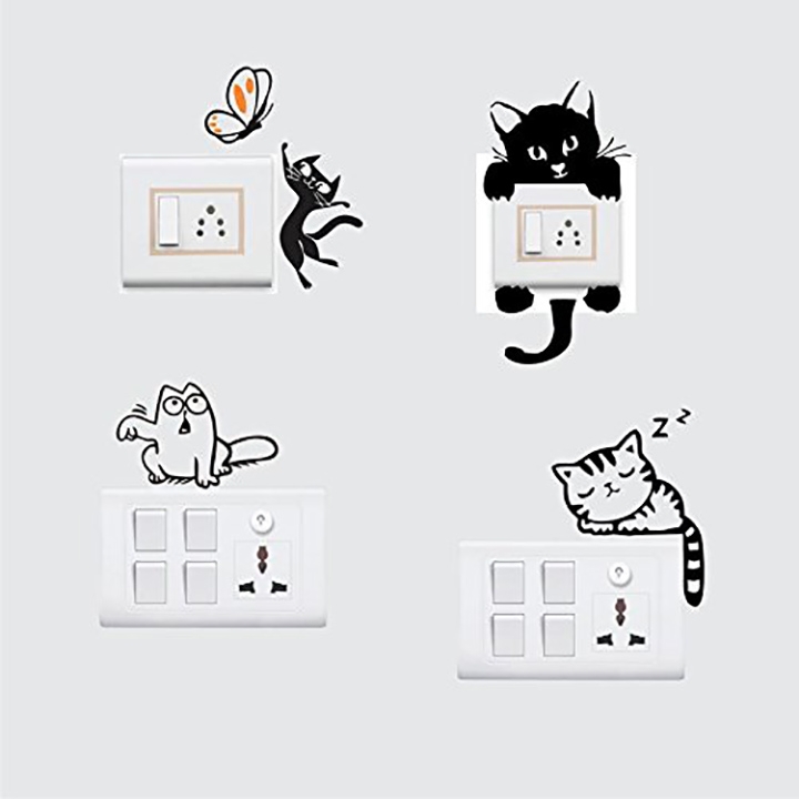 lovely cat wall decal for switchboard wall sticker