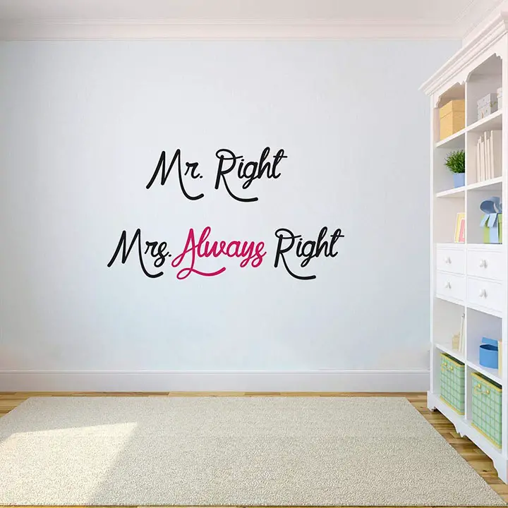 mr. & mrs. theme wall sticker for room decor