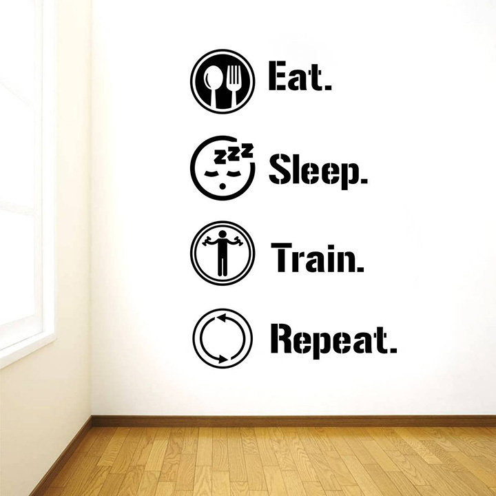 rawpockets 'eat sleep train repeat gym quote' wall sticker