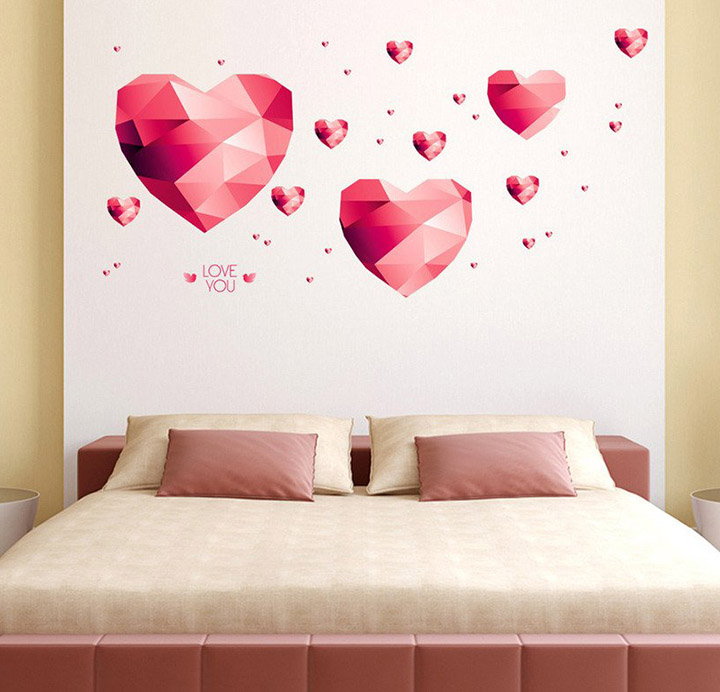 red 3d diamond heart wall sticker