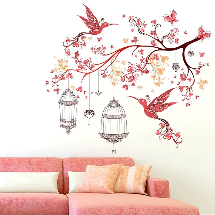 red birds butterflies for bedroom wall stickers