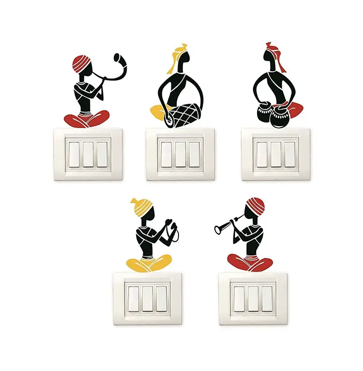set of 5 switch board colorful wall sticker of musical instrument wall stickers