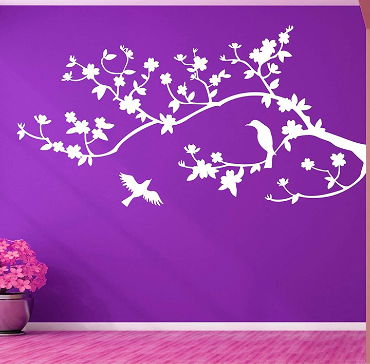 white bird on tree branches for dark wall, wall sticker