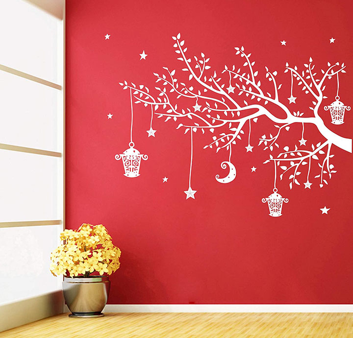 white tree with hanging lamp decorative wall sticker