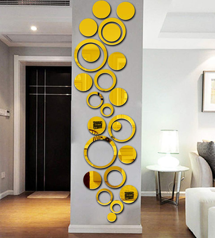 12 golden circles - 3d mirror wall sticker
