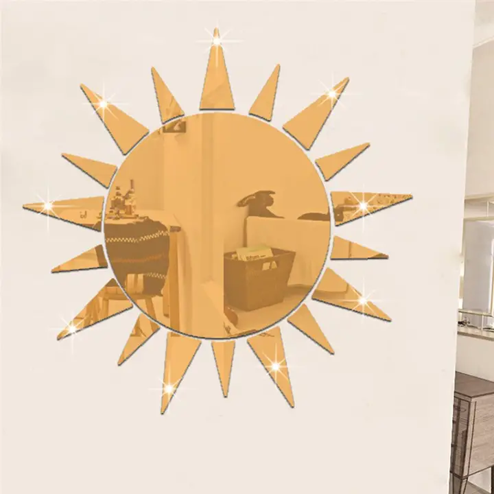 3D Acrylic Mirror Surface Wall Sticker of Golden Sun Design