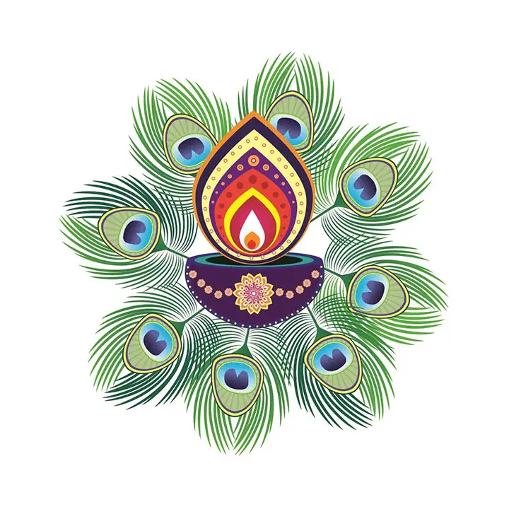 Asmi Collections PVC Floor Art Beautiful Peacock Feather and Diya Rangoli