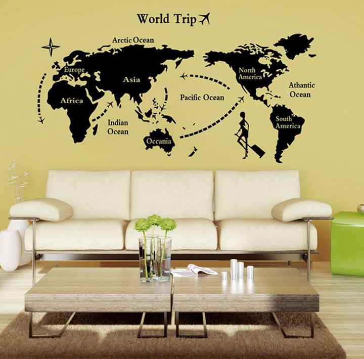 black world map wall sticker