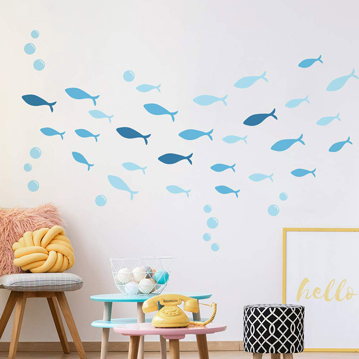 blue small multiple dolphin wall sticker