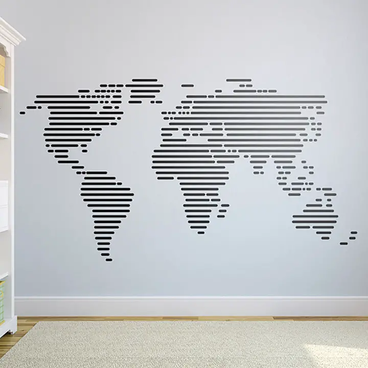 CVANU Wall Sticker World map Lines