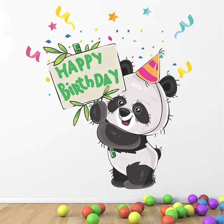 cute panda happy birthday wishes wall sticker