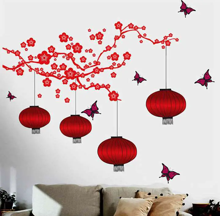 Decals Design 6980 StickersKart Wall Stickers Chinese Lamps in RED Double Sheet