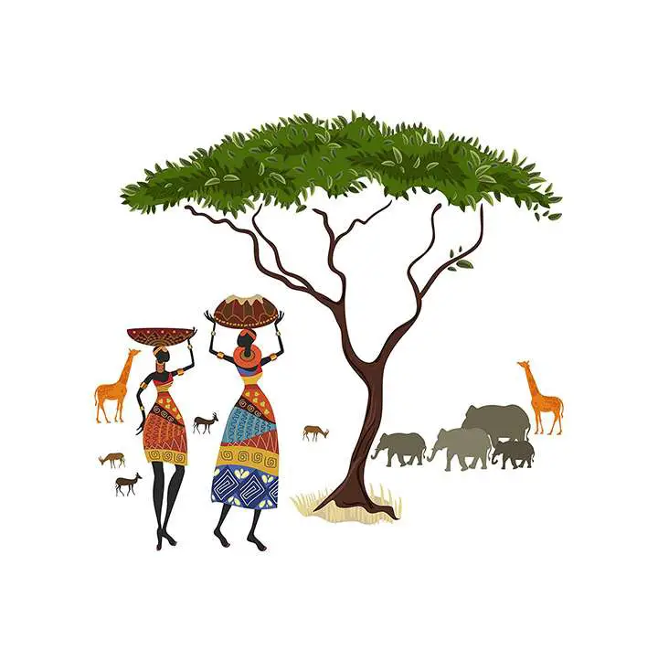 Decals Design 'Artistic Tribal Ladies with Animals Nature' Wall Sticker
