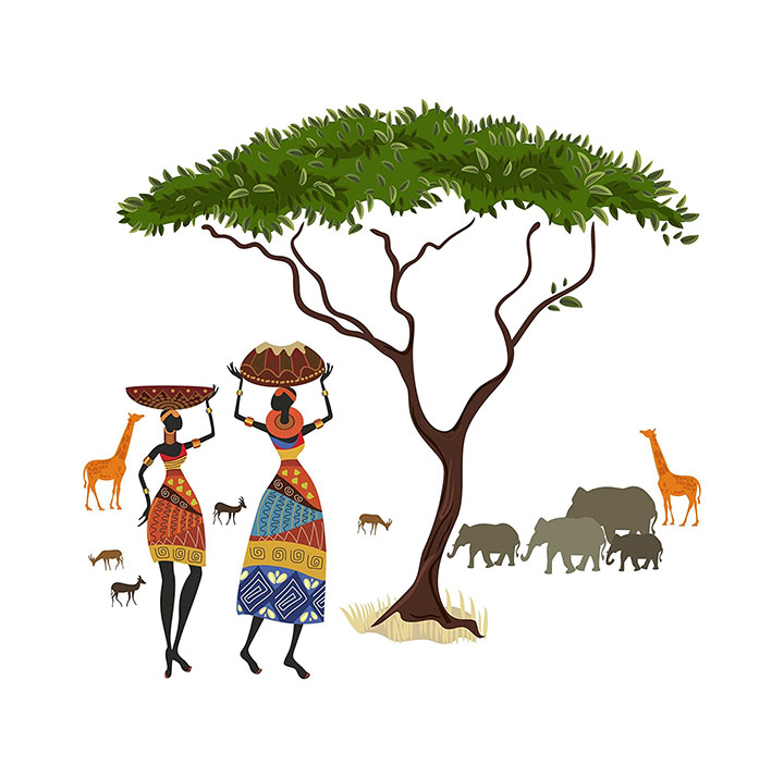 Decals Design 'Artistic Tribal Ladies with Animals Nature' Wall Sticker