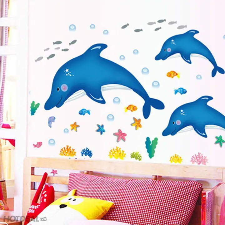 Decals Design 'Cartoon Dolphins Star Fish Underwater Creatures' Wall Sticker