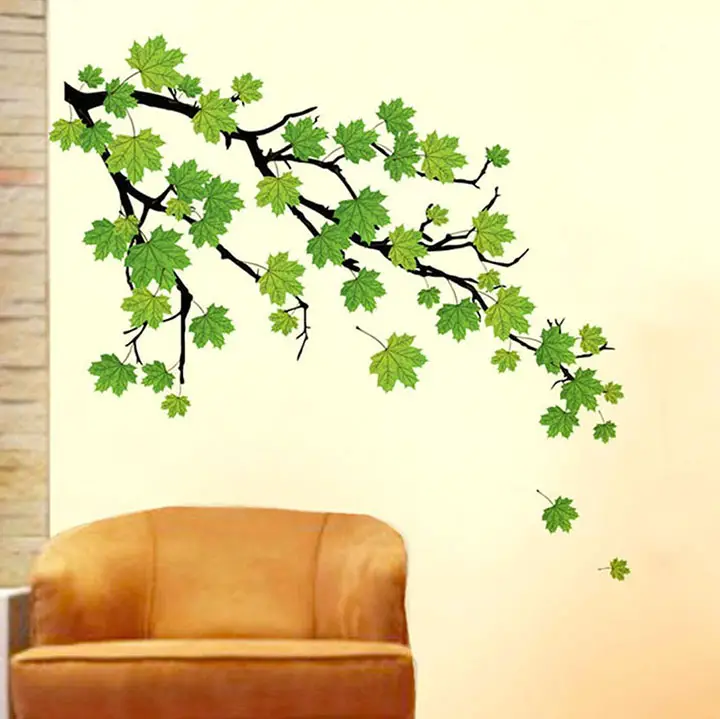 decals design 'green autumn leaves branch' wall sticker