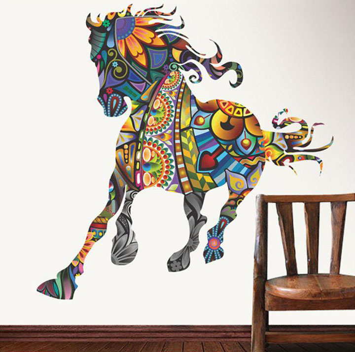 decals design 'running horse with art' wall stickers