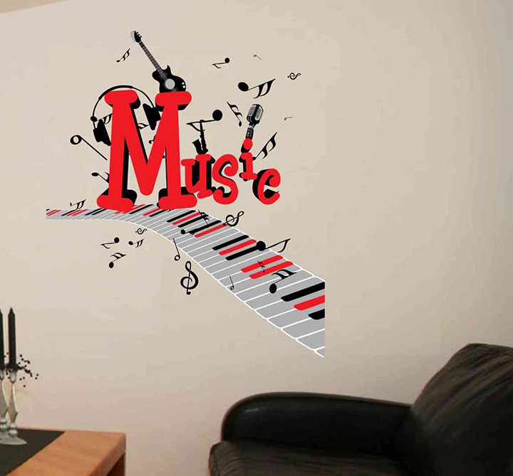 Decals Design 'World of Music with Musical Notes and Guitar' Wall Sticker