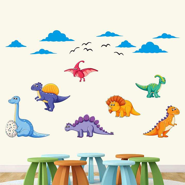 dinosaurs cartoon jurassic wall sticker