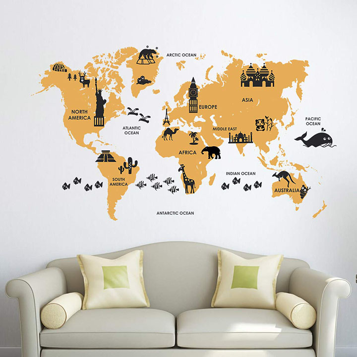 extra large world map wall sticker