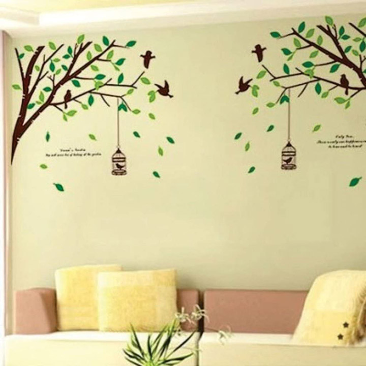 falling leaves birds and cage' wall sticker