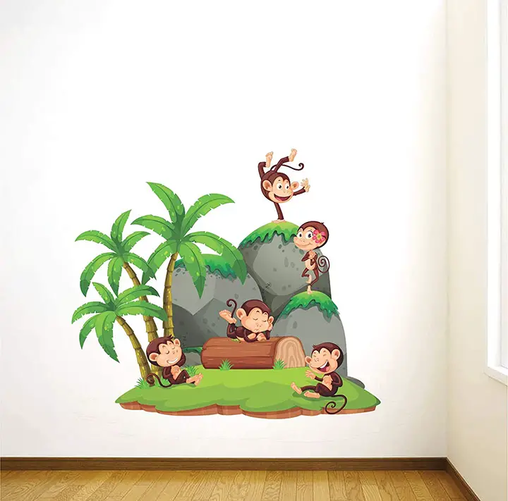 funny monkeys in garden wall sticker for home