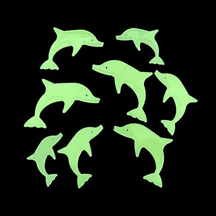 Green Color Fluorescent Glowing Dolphin Wall Stickers (Pack of 16)