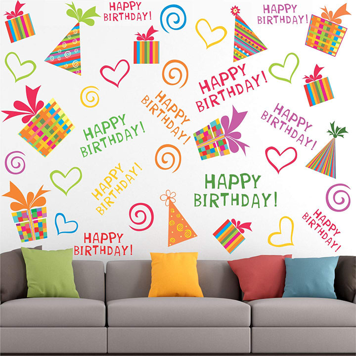happy birthday colorful wall sticker