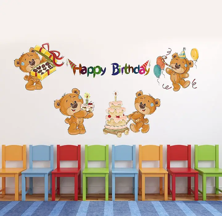 happy birthday with teddy wall sticker