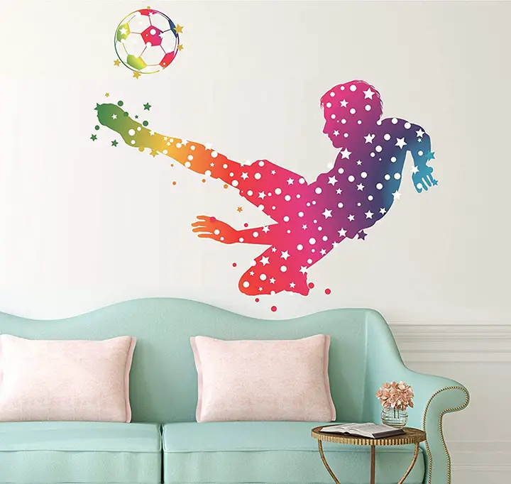 Happy Walls Animated colorful Boy with Footballs Wall Stickers