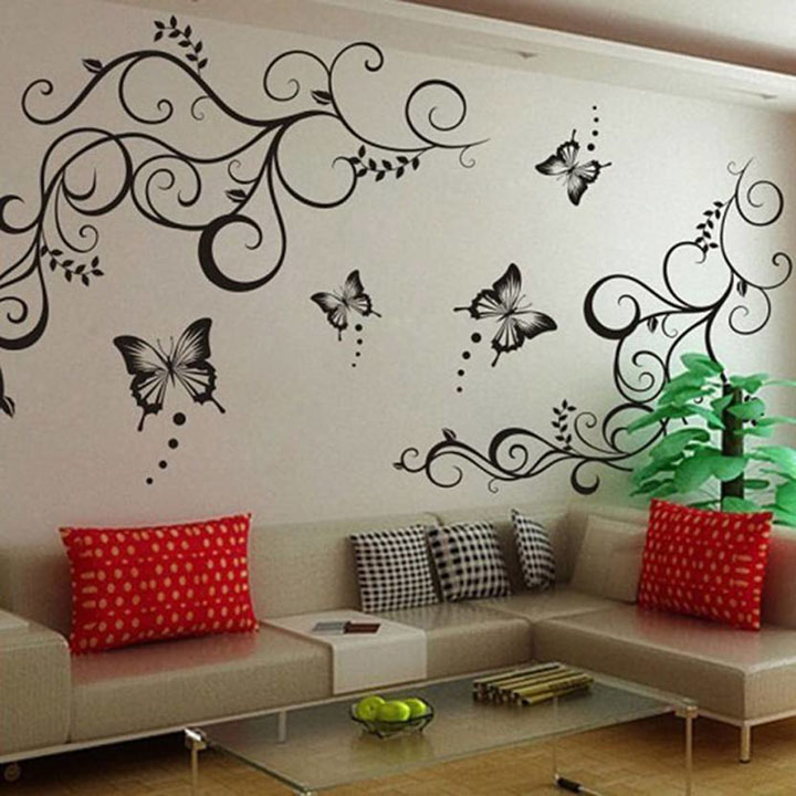 lovely butterflies with floral design wall sticker