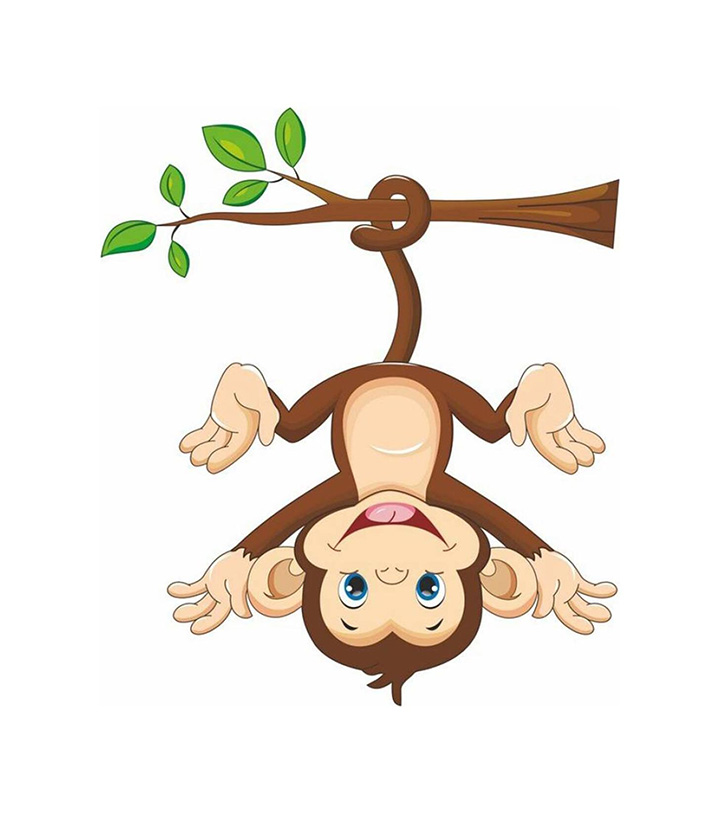 monkey hanging below the branch with tail' wall sticker