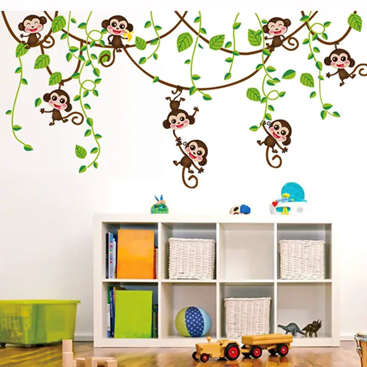 Playful Monkeys Climbing Tree Wall stickers