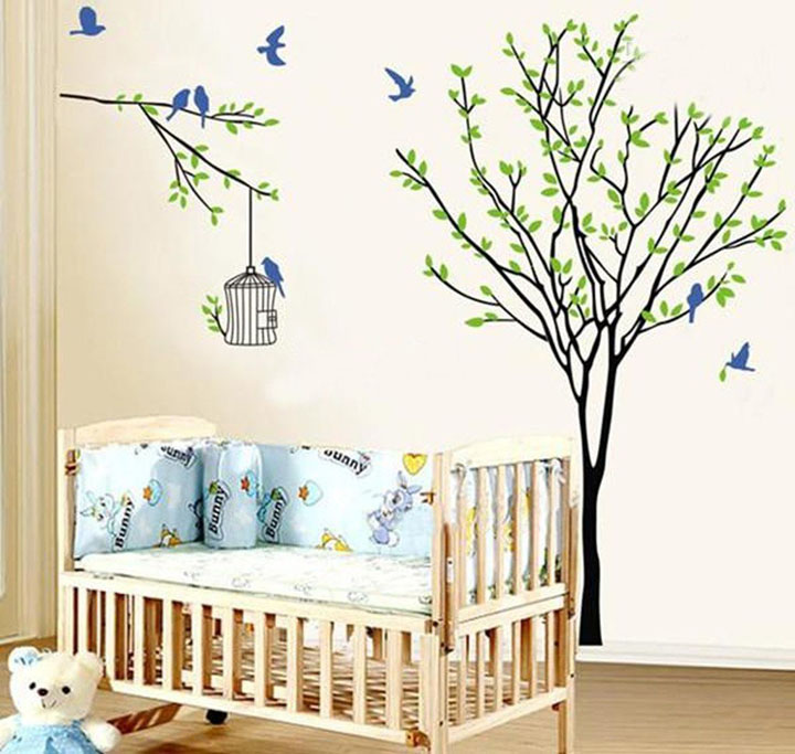 root tree birds and cage wall sticker