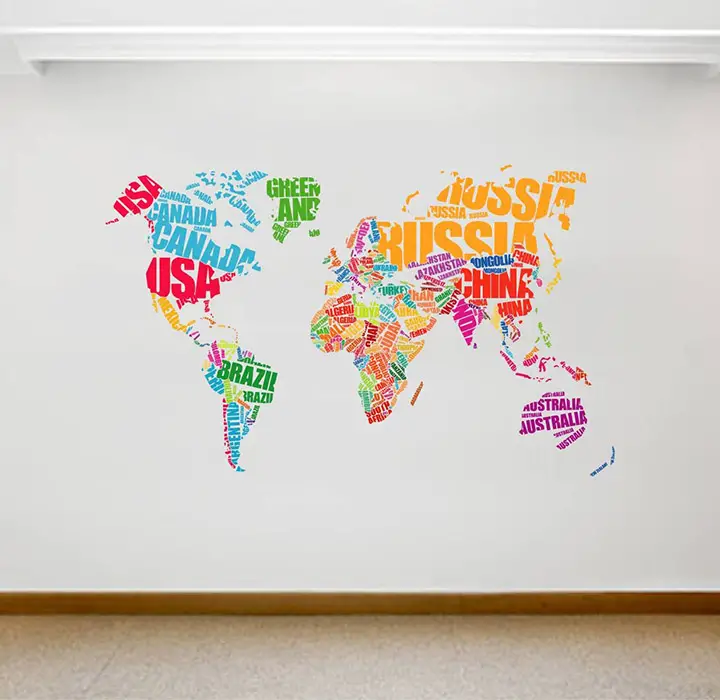 world map large size wall stickers