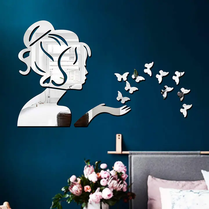 angel fairy with butterfly 3d mirror wall sticker