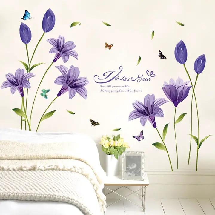 beautiful purple colored lily flower wall sticker