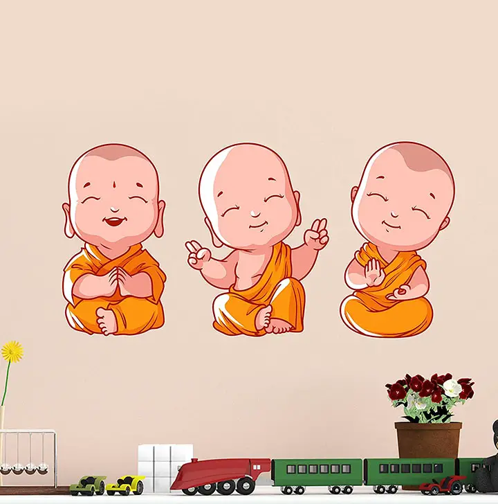 'buddha design three baby monk wall sticker'