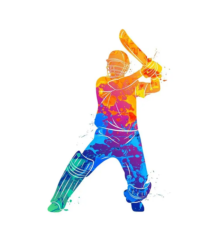 cricket player in multi color wall sticker